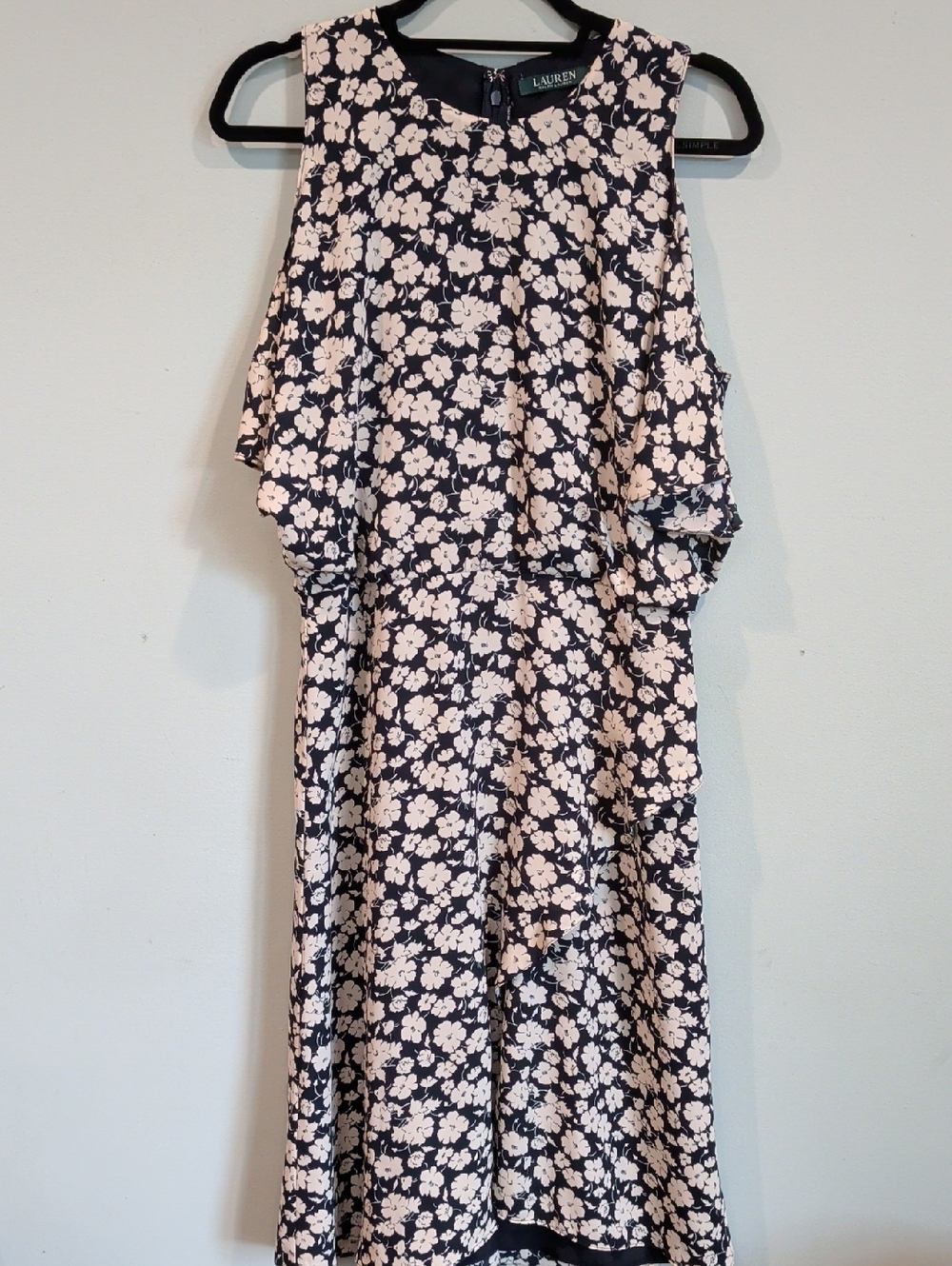 Lauren Ralph Lauren Navy and White Floral Midi Dress with Flutter Overlay 8